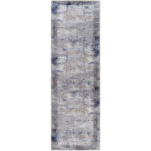 Livabliss Lowrey Navy/Grey 3 ft. x 8 ft. Traditional Indoor Machine-Washable Runner Rug