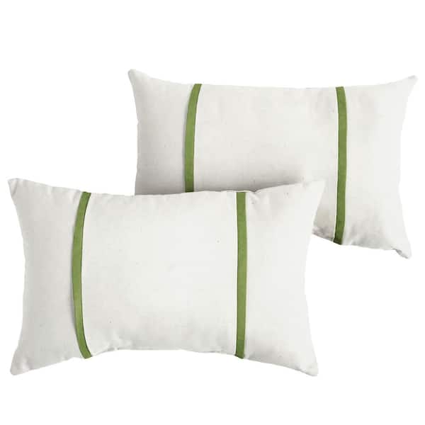 SORRA HOME Sunbrella Ivory with Cilantro Green Rectangular Outdoor Knife Edge Lumbar Pillows (2-Pack)