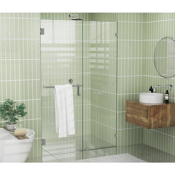 46 in. x 78 in. Pivot Frameless Wall Hinged Towel Bar Shower Door