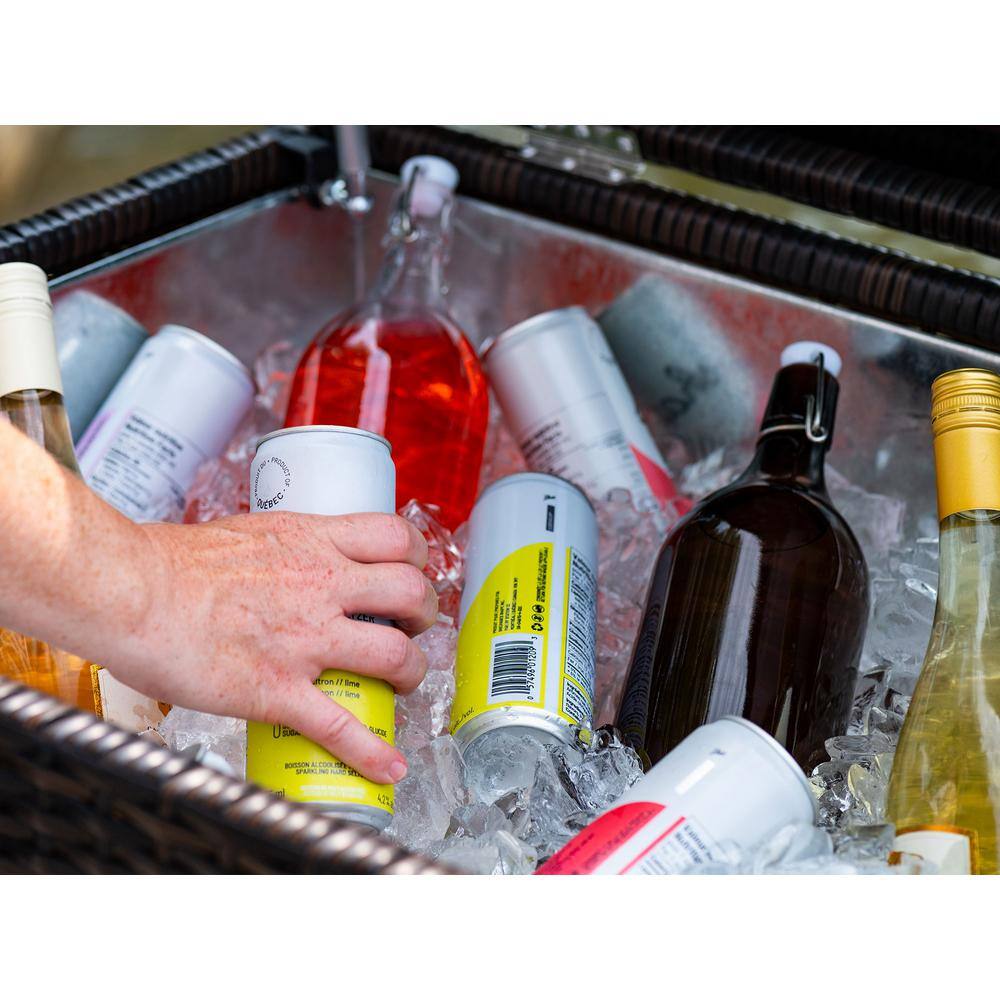 Outdoor Black Metal Rolling Cooler Cart with Storage
