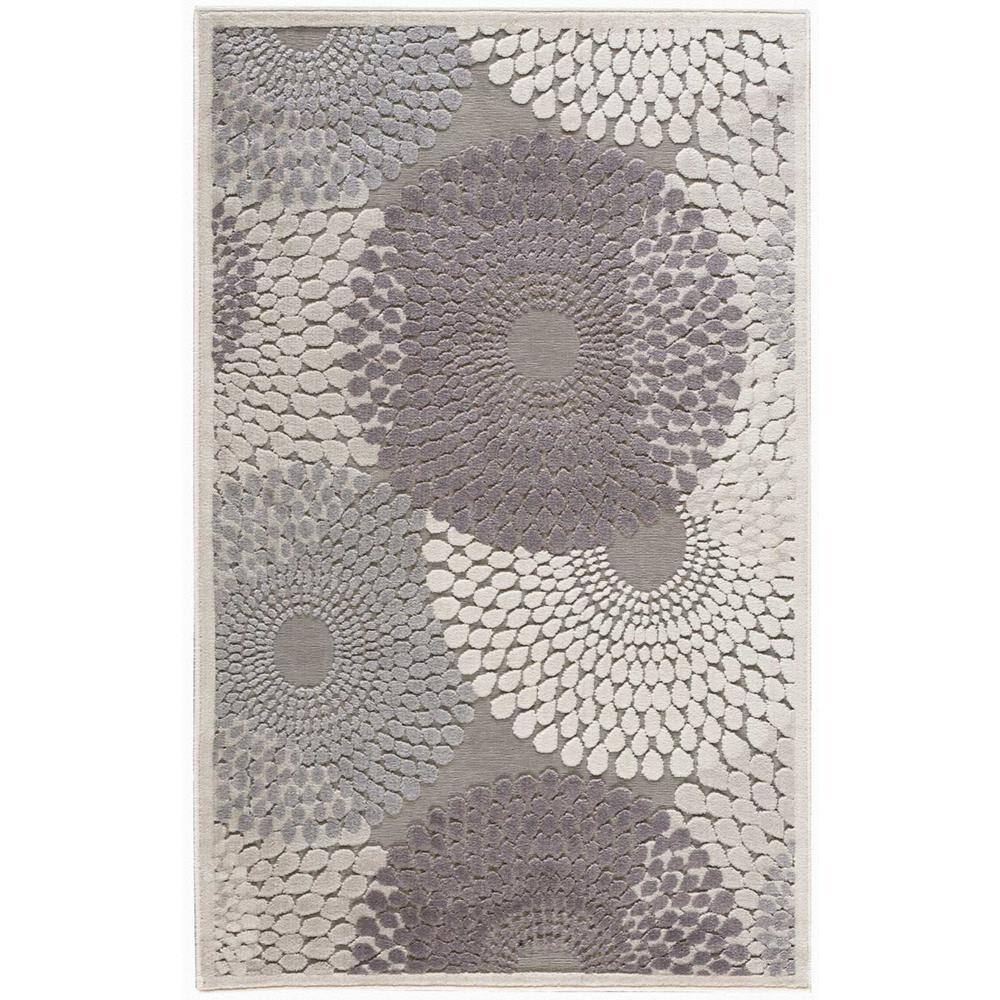 Nourison Graphic Illusions Grey 2 ft. x 4 ft. Geometric Modern Area Rug The Nourison Graphic Illusions 2 ft. x 4 ft. Area Rug features interlocking tri-tone spheres hover over a black background. They swirl together in a graphic optical illusion of smoke and mirrors. Exquisite texture of high-low loop pile construction and hand carvings. Color: Grey.