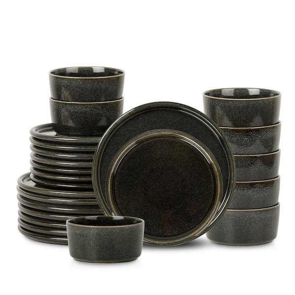 STONE LAIN Eden 24-Piece Charcoal Grey Stoneware Dinnerware Set (Service for 8)