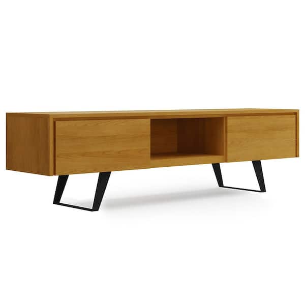 Simpli Home Lowry 72 in. Wide Modern Industrial TV Media Stand in Oak Fits TVs up to 80 in.