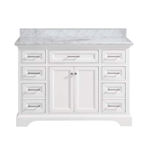 Windlowe 49 in. Single Sink White Bath Vanity with White Carrara Marble Top (Assembled)