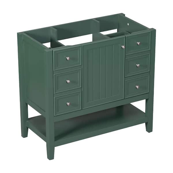 Unbranded 35.5 in. W x 18 in. D x 32.9 in. H Bath Vanity Cabinet without Top in Green with 1-Cabinet and 3-Drawers