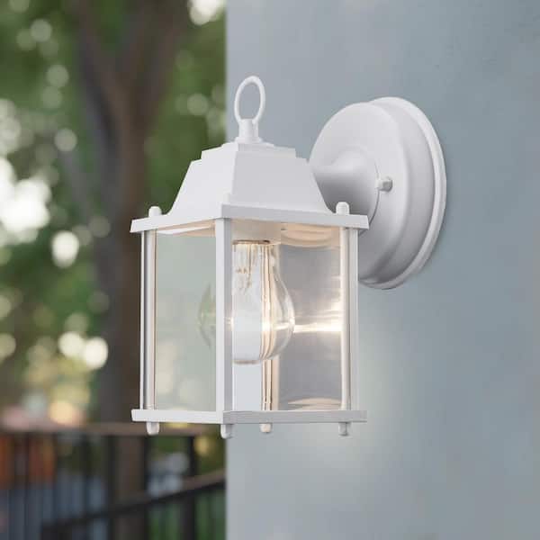 Patrician 1-Light White Outdoor Wall Light Fixture with Clear Glass