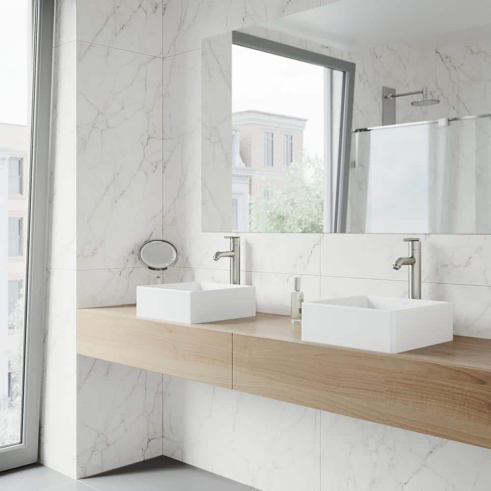 Matte White Stone Square Vessel Bathroom Sink