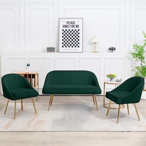3-Piece Living Room Set with Brushed Velvet in Dark Green