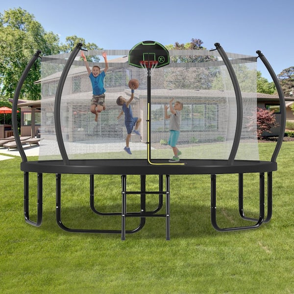 12 ft. Black Outdoor Big Trampoline with Inner Safety Enclosure Net, Ladder, PVC Spring Cover Padding