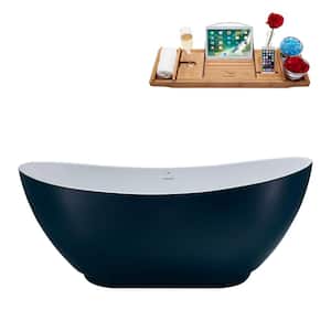 62 in. Acrylic Flatbottom Non-Whirlpool Bathtub in Matte Light Blue With Glossy White Drain