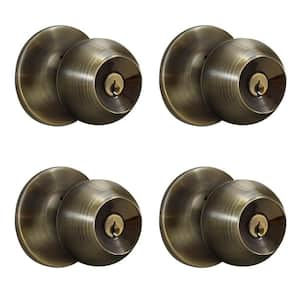 Brinks, Keyed Ball Style Entry Doorknob, Antique Brass Finish