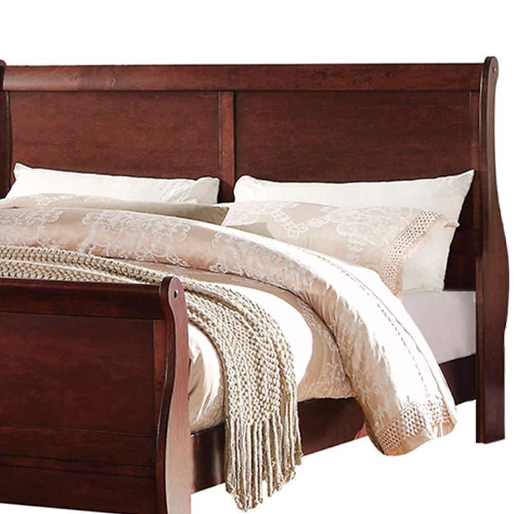 Cherry Twin Sleigh Bed with Wood Frame and Headboard