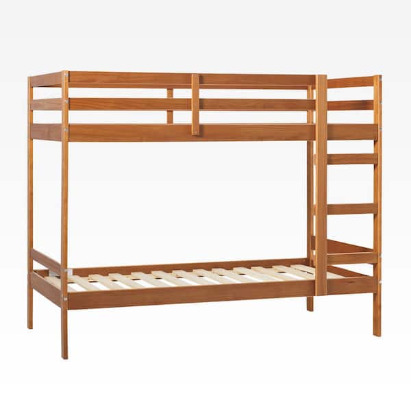 Caramel Twin Over Twin Modern Wood Bunk Bed