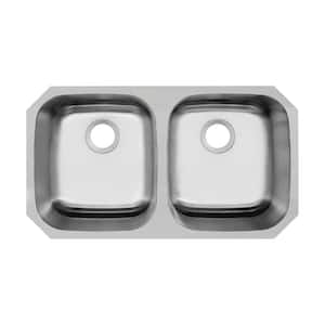 32 in. Undermount 50/50 Double Bowl 16-Gauge Stainless Steel Kitchen Sink