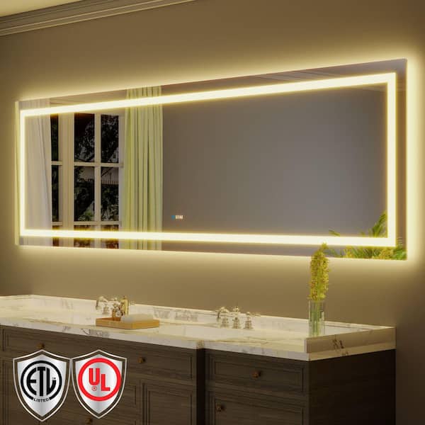 118 in. W x 36 in. H Rectangular Frameless Anti-Fog LED Light Wall Bathroom Vanity Mirror with Backlit and Front Light