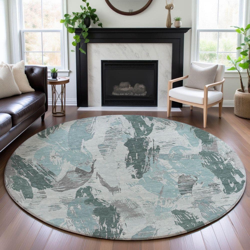 Mayfield Premium Machine Washable Abstract AMF1596 Teal 8 ft. x 8 ft. Round Rug price history on PriceWatchPro