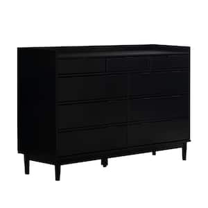 9-Drawer Black Solid Wood Mid-Century Modern Dresser with Tray Top (36 in. H x 60 in. W x 16 in. D)