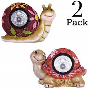 Solar Powered Turtle and Snail Spot 1-Light 5 in. Integrated LED with Light Up Shell (2-Pack)
