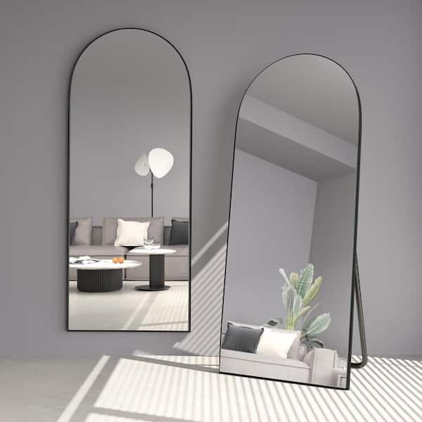 24 in. W x 71.1 in. H Arched Black Aluminum Frame Oversized Classic Wall Mount Floor Mirror