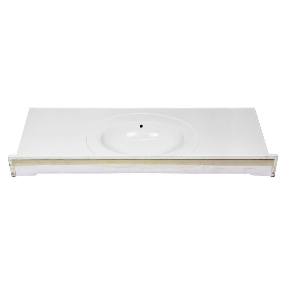 Solid White Cultured Marble Vanity Top with Oval Bowl, 49-Inch
