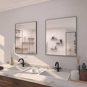 36 in. W x 30 in. H Rectangular Framed Wall Bathroom Vanity Mirror in Matte Black