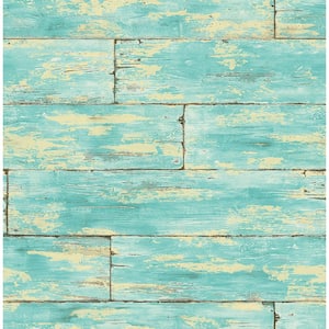 Shipwreck Aquamarine Wood Paper Strippable Wallpaper (Covers 56.4 sq. ft.)