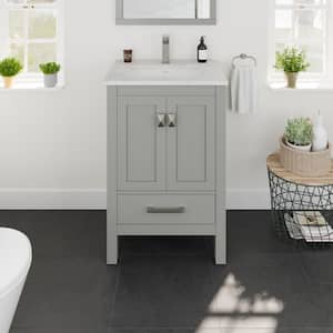 London 24 in. Single Sink Gray Bath Vanity with White Carrara Quartz Top (Assembled)