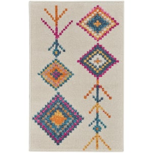 Passion Ivory/Multi 2 ft. x 3 ft. Geometric Transitional Kitchen Area Rug