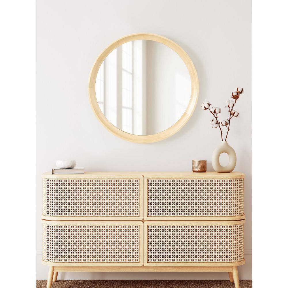Hatherleigh 24" Natural Wood Round Bathroom Vanity Mirror