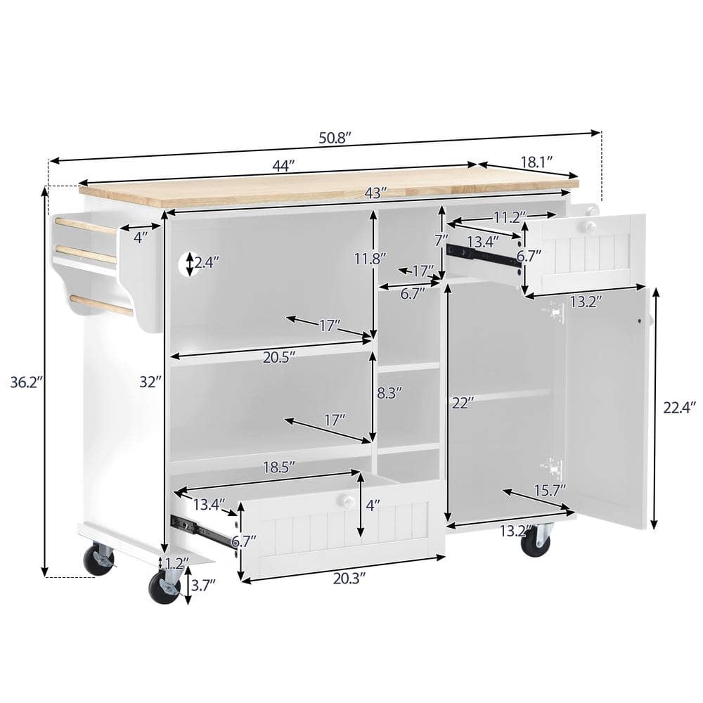 White Wood Kitchen Cart with Spice Rack and Storage