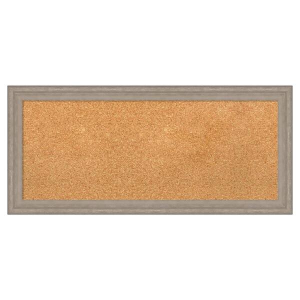 Amanti Art Curve Greywash Wood Framed Natural Corkboard 33 in. x 15 in. bulletin Board Memo Board