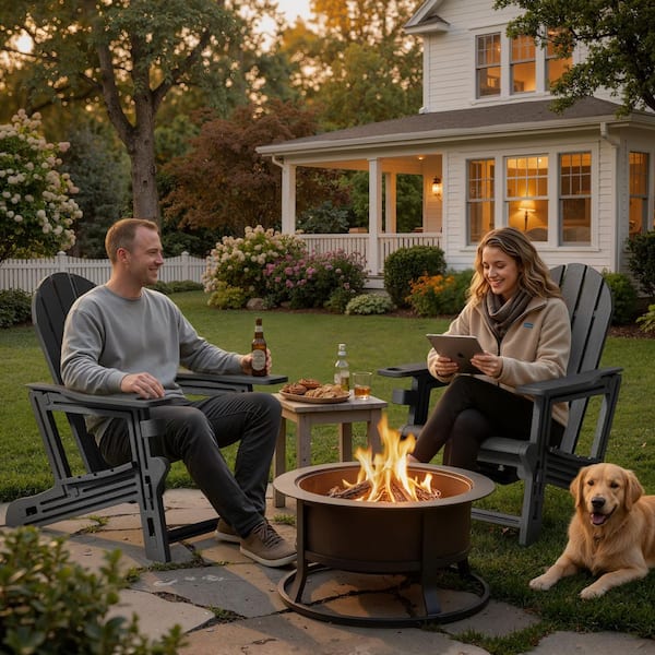 4-Piece Outdoor Gray All-Weather HDPE Plastic Adirondack Chair for Patio and Garden