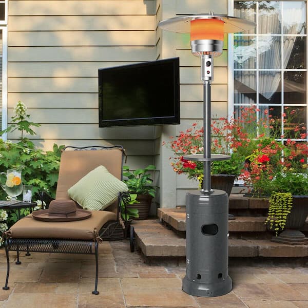 87 in. Tall 48,000 BTU Grey Patio Propane Heater with Table and Cover