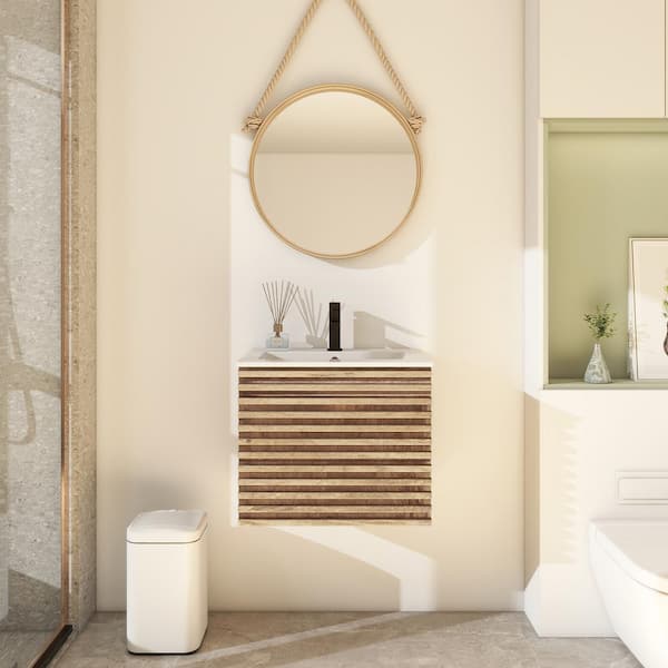 eclife 24 in. W x 18.3 in. D x 19.7 in. H Floating 1-Sink Bath Vanity in Oak with White Ceramic Top and Drain Faucet Set