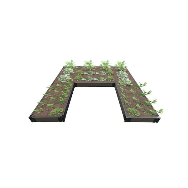Frame It All 8 ft. x 8 ft. x 5.5 in. Weathered Wood Composite Walk-In U-Shape Bragg Raised Garden Bed - 1 in. Profile