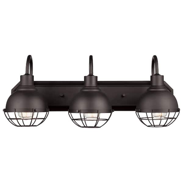 Globe Electric Eli 24.1 in. 3-Light Dark Bronze Vanity Light with Caged Shades, Incandescent Bulbs Included