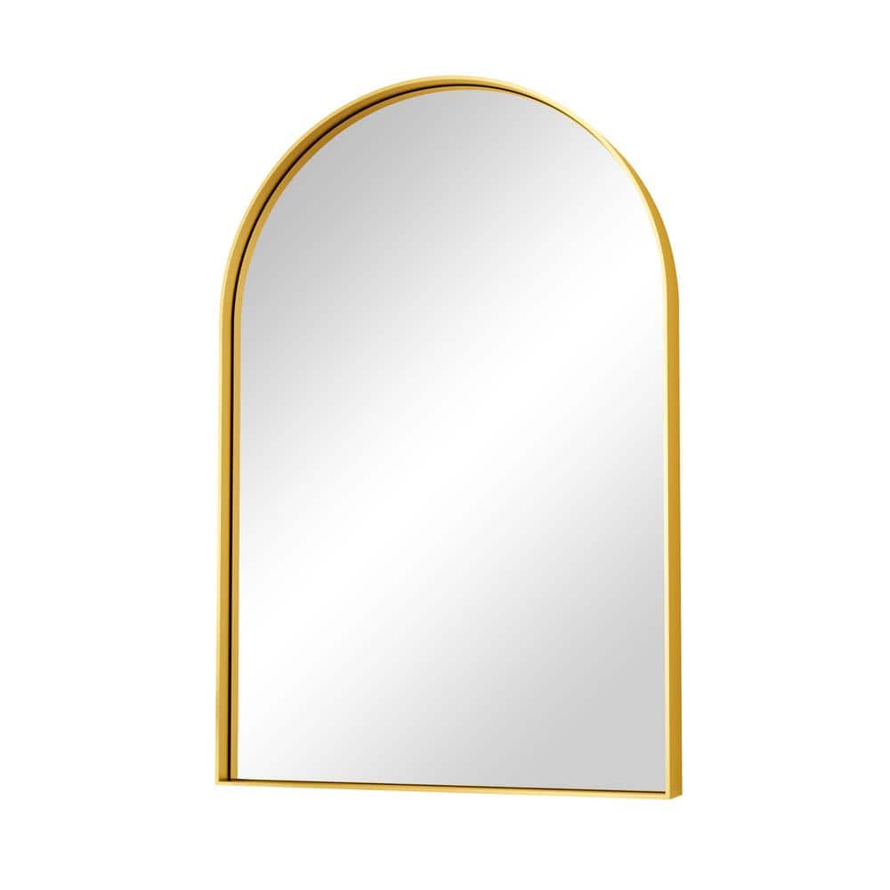 16 in. W x 20 in. H Arched Framed Decorative Wall Mounted Bathroom Vanity Mirror in Gold, Tempered Glass Shatterproof price history on PriceWatchPro