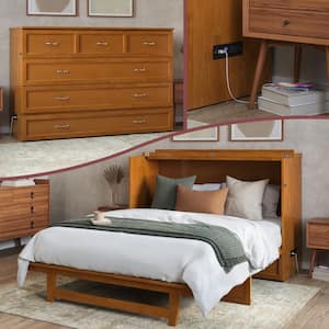 Northfield Natural Bronze Light Toffee Solid Wood Frame Queen Size Murphy Bed Chest Mattress, Charger