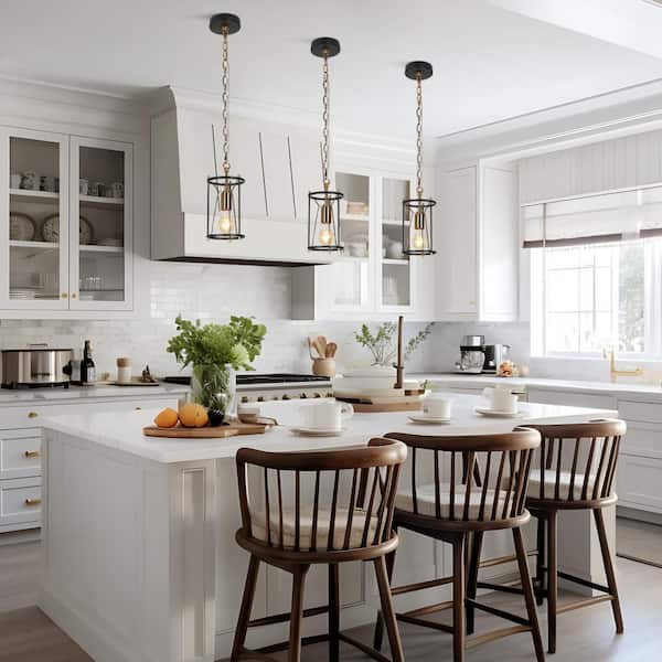 Zevni Industrial DIY Black Pendant Light, 1-Light Brass Dining