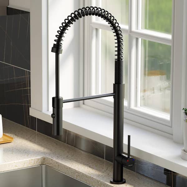 Bluffton Single Handle Pull Down Sprayer Kitchen Faucet with Matching Soap Dispenser in Matte Black