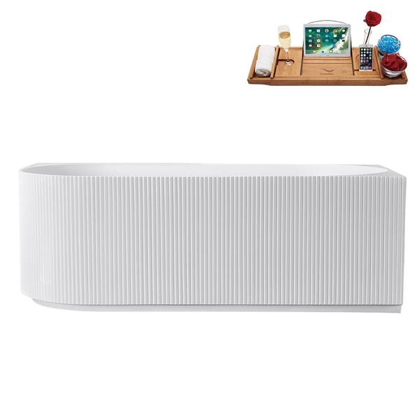 Streamline 67 in. x 31 in. Acrylic Freestanding Soaking Bathtub in Glossy White with Matte Black Drain, Bamboo Tray
