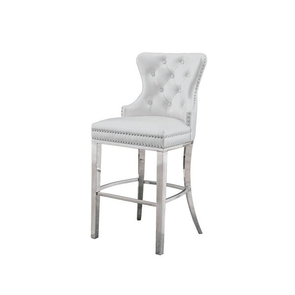 Best Quality Furniture Ashley 29in. H White P/U Leather Upholstered Full Back Metal Frame Barstool with Stainless Steet Legs (Set of 2)