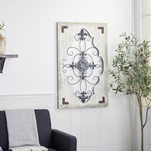 26 in. x 42 in. Wood Cream Scroll Wall Decor