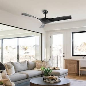 52 in. Indoor DC Ceiling Fan without Lights, Matte Black Ceiling fan with Remote
