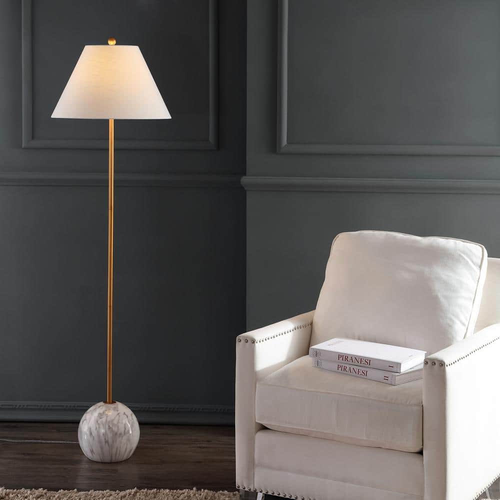 JONATHAN Y Miami 63.5 in. Gold/White Minimalist Resin/Metal LED