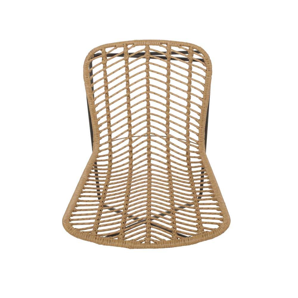 Light Brown and Black Wicker Bohemian Armchair Set with Iron Legs