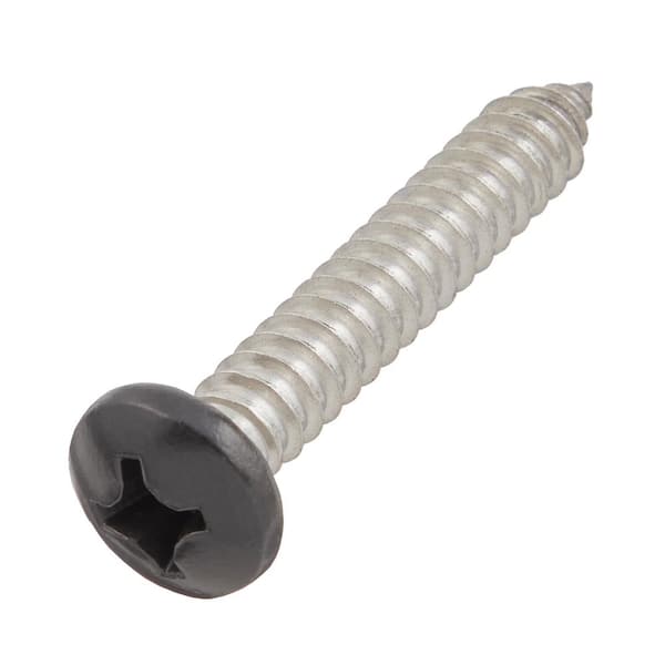 1/4 in. x 1-1/2 in. Black Stainless Steel Phillips Pan Head Standard Sheet Metal Screw (10-Pack)