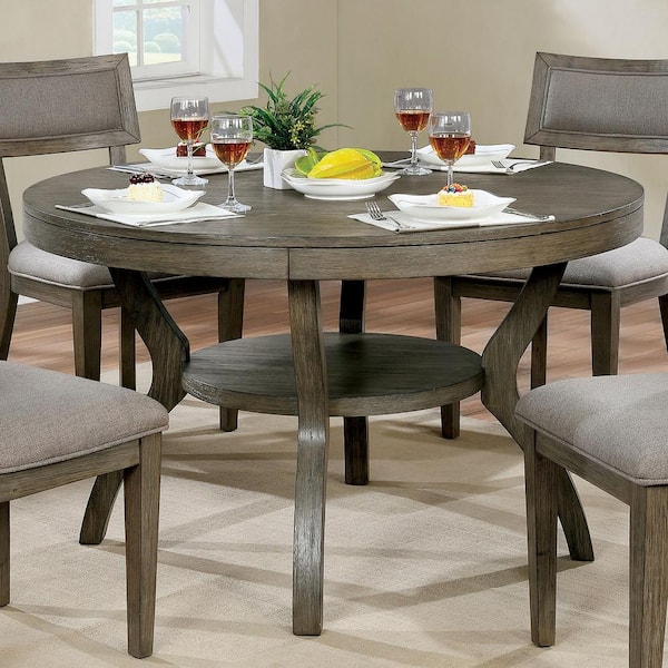 Furniture of America Idyllwild Gray Solid Wood 48 in. Pedestal Round Dining Table (Seats 4)