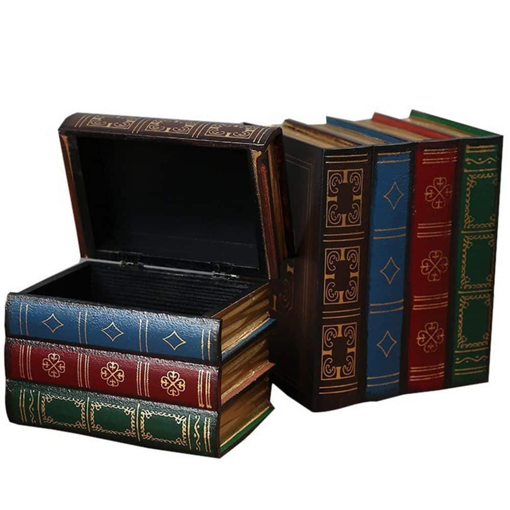 アンティークボックスセット Wooden Antique Book Box Set (2-Pack, Style C)-Vintage Storage