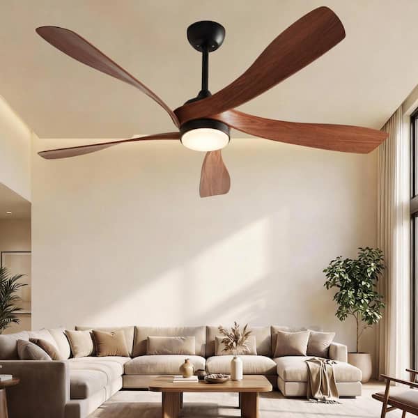 52 in. Brown Propeller Ceiling Fan with Light Dimmable Memory LED Quiet DC Motor 6 Speeds 5000CFM Timer Reversible